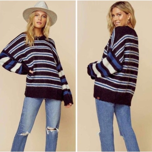 One Teaspoon Sweaters - One Teaspoon Bonnie Striped Sweater Small Knit Slouchy Mohair Blend Oversized